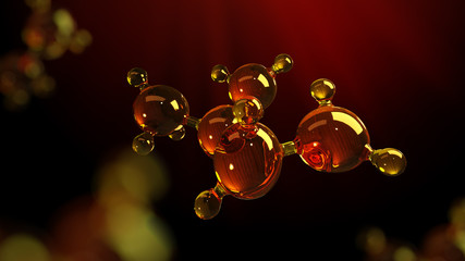 3d rendering illustration of glass molecule model. Molecule of oil. Concept of structure model motor oil or gas