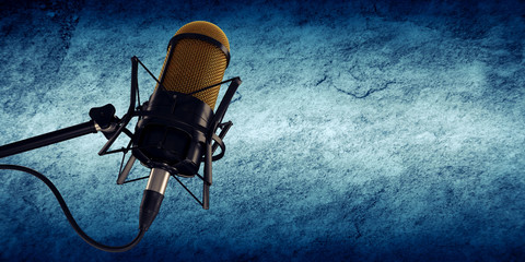 Fototapeta na wymiar microphone in studio at background 3d illustration