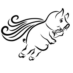 A merry pig in a cloak hurries to help, flight