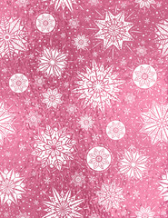 Pink glitter Christmas background with white snowflakes and stars,  vector illustration