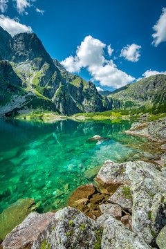 Fototapeta Black lake under Rysy peak, Tatra Mountains, Poland