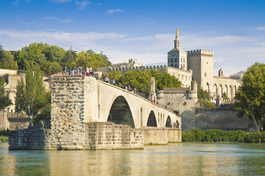 Avignon city with the ancient broken medieval bridge of Saint Benezet