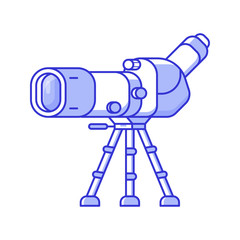 Birdwatching monocular in line art. Travel spotting scope on tripod icon. Birding telescope for watching birds and wildlife in flat design.