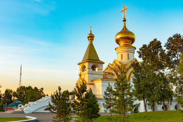 Fototapeta na wymiar Khabarovsk, Russia - August 27, 2018: Church of St. Seraphim of Sarov
