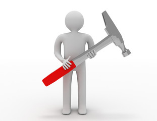 3d people -human character with a hammer. 3d render illustration