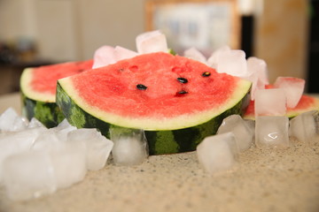 Watermelon juicy sweet natural cut with ice cubes