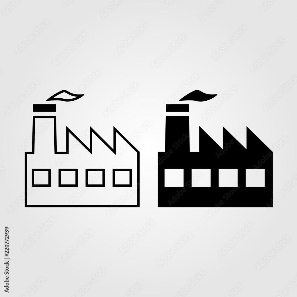 Poster Factory and industry line icon flat style isolated on background. Factory icon sign symbol for web site and app design.