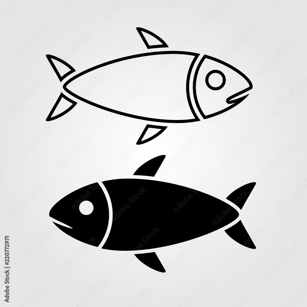 Aufkleber fish or seafood line icon flat style isolated on background. fish icon sign symbol for web site and 