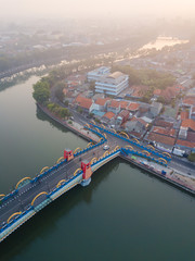 Hazy sky, aerial view of Berendeng Bridge, Tangerang, Indonesia.