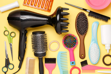 Image accessories of hairdresser, hair dryer, combs