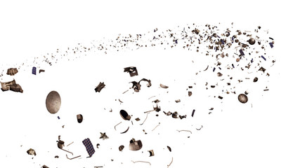 space debris in Earth orbit, dangerous junk isolated on white background (3d rendering) © dottedyeti