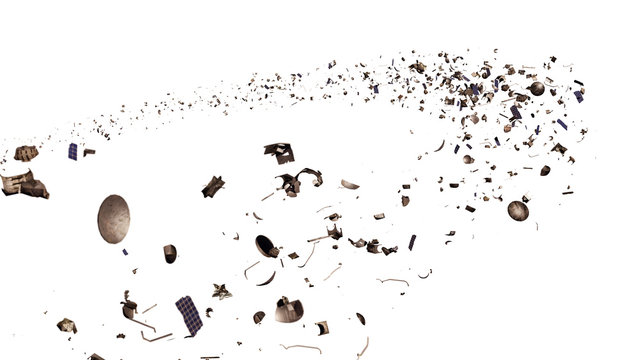 space debris in Earth orbit, dangerous junk isolated on white background (3d rendering)