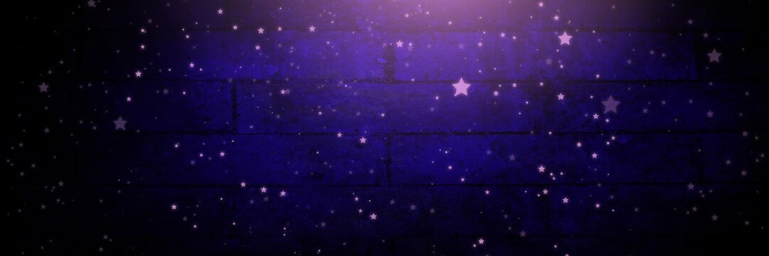 Stars over Vignette and light on purple brick wall background