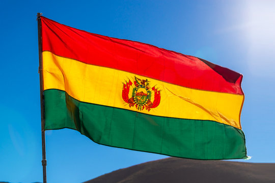 Bolivian Flag, Blue Sky Background