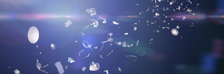 space debris in Earth orbit, dangerous trash lit by the Sun  © dottedyeti