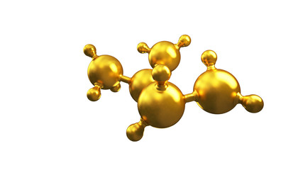 3D illustration of abstract gold molecule background