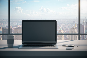 Fototapeta premium Modern desktop with empty laptop