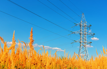 High voltage line and blue sky