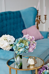 House interior in blue and white tones. It can be used as a background