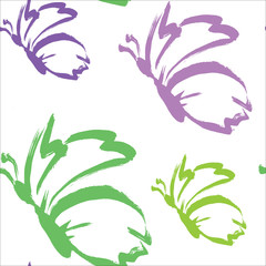 Vector Illustration. Hand draw butterfly. Paint butterfly. Seamless pattern with butterfly