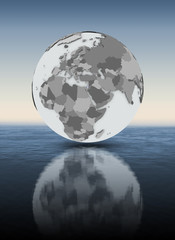 Israel on globe above water