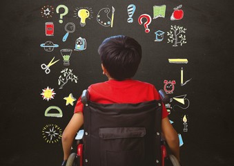 School boy and Education drawing on blackboard for school
