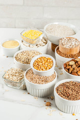 Various types cereal grains groats