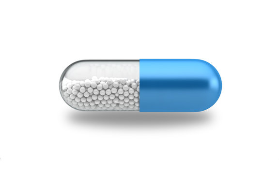 Blue capsule pill isolated on a white background with clipping path