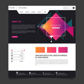 Abstract Geometric Trendy Website template, one page design, headers and interface elements.
