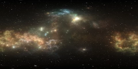 360-Grad-Weltraumnebel-Panorama, gleichwinklige Projektion, Umgebungskarte. Sphärisches HDRI-Panorama. Weltraumhintergrund mit Nebel und Sternen © Peter Jurik
