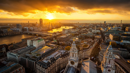 London, England - Aerial panoramic skyline view of London taken from top of St.Paul's Cathedral at...