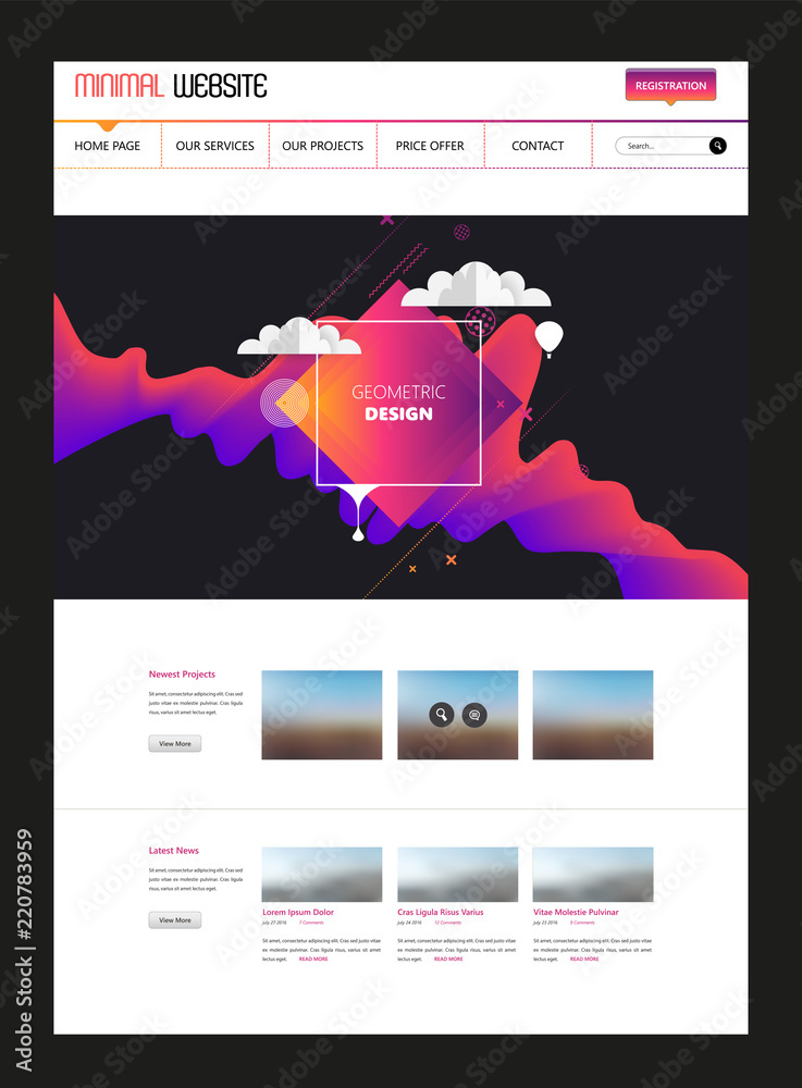 Poster modern cool website design template, with colorful abstract header design.