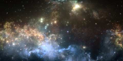 Deep space nebula. Giant interstellar cloud with stars
