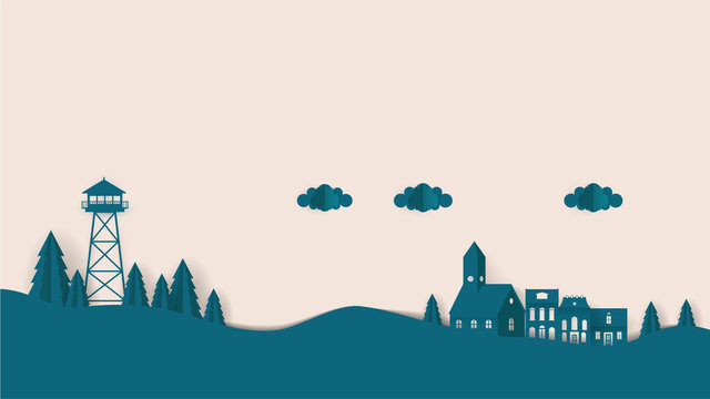 Paper Cut Out Landscape Photorealistic Vector Design