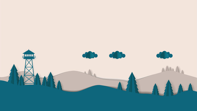 Paper Cut Out Landscape Photorealistic Vector Design