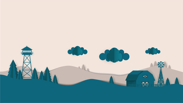 Paper Cut Out Landscape Photorealistic Vector Design