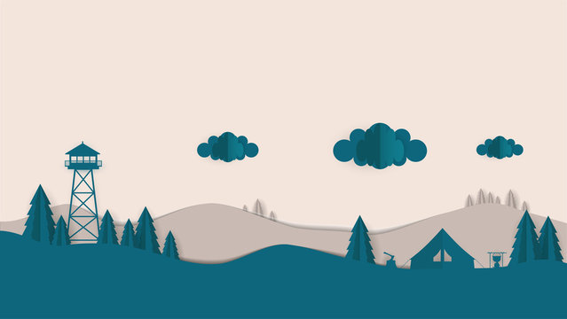 Paper Cut Out Landscape Photorealistic Vector Design