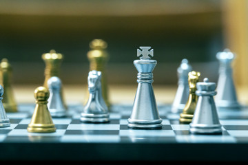 Chess game on the board for competition , success and leadership business concept