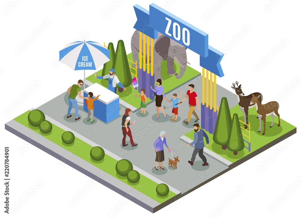 Canvas Prints Isometric Zoo Entrance Composition