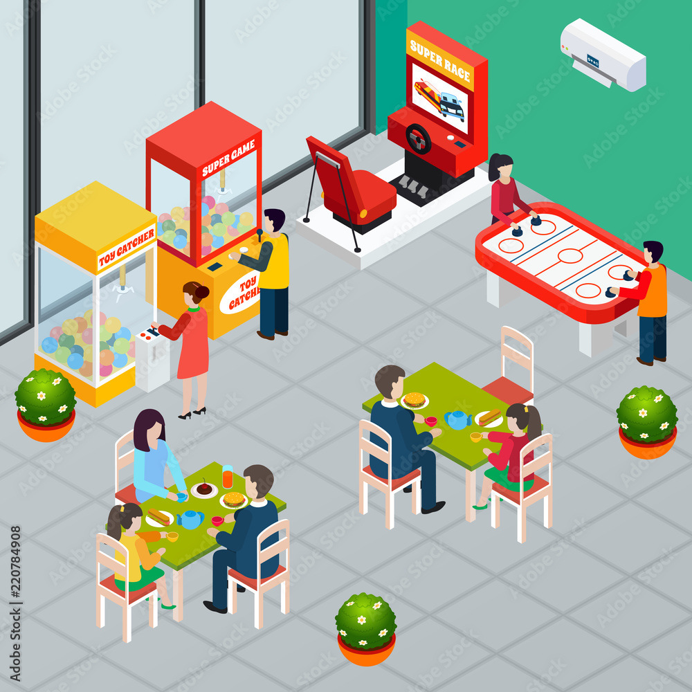 Poster game machine isometric illustration