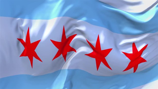266. Chicago City Flag Waving in Wind Slow Motion Animation . 4K Realistic Fabric Texture Flag Smooth Blowing on a windy day Continuous Seamless Loop Background.