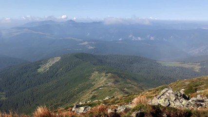 Mobile video of the Carpathian mountains in morning haze
