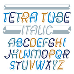 Set of trendy fun  vector capital English alphabet letters isolated. Special italic type font,  script from a to z can be used for logo creation. Made with industrial 3d packaging tube design.