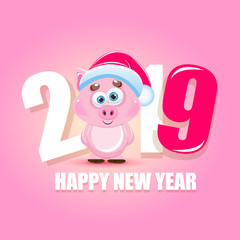 Cute cartoon vector pig icon. Happy New Year. Animal of the Year 2019.