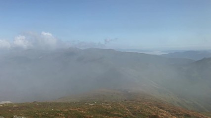 Mobile video of the Carpathian mountains at foggy morning shaky footage
