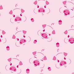 Vector image. Seamless pattern of a pig on a pink background.