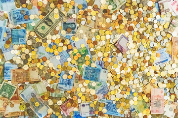 Fototapeta na wymiar Lots of different money. Banknotes and coins.