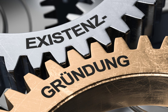 3D Illustration Zahnr&auml;der Existenz Gr&uuml;ndung