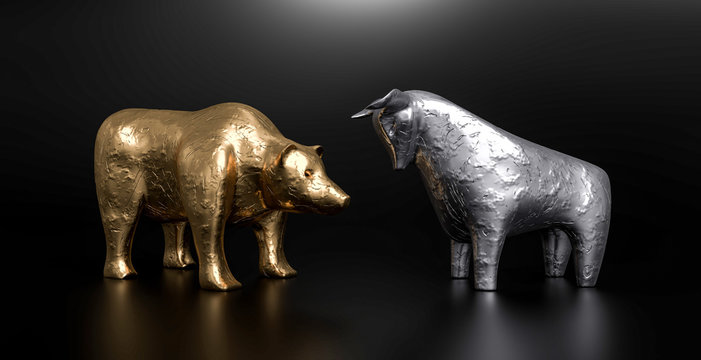 3D Stier und B&auml;r schwarzer Hintergrund