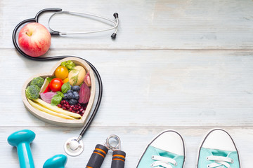 Healthy lifestyle concept with diet  fitness and medicine
 - obrazy, fototapety, plakaty